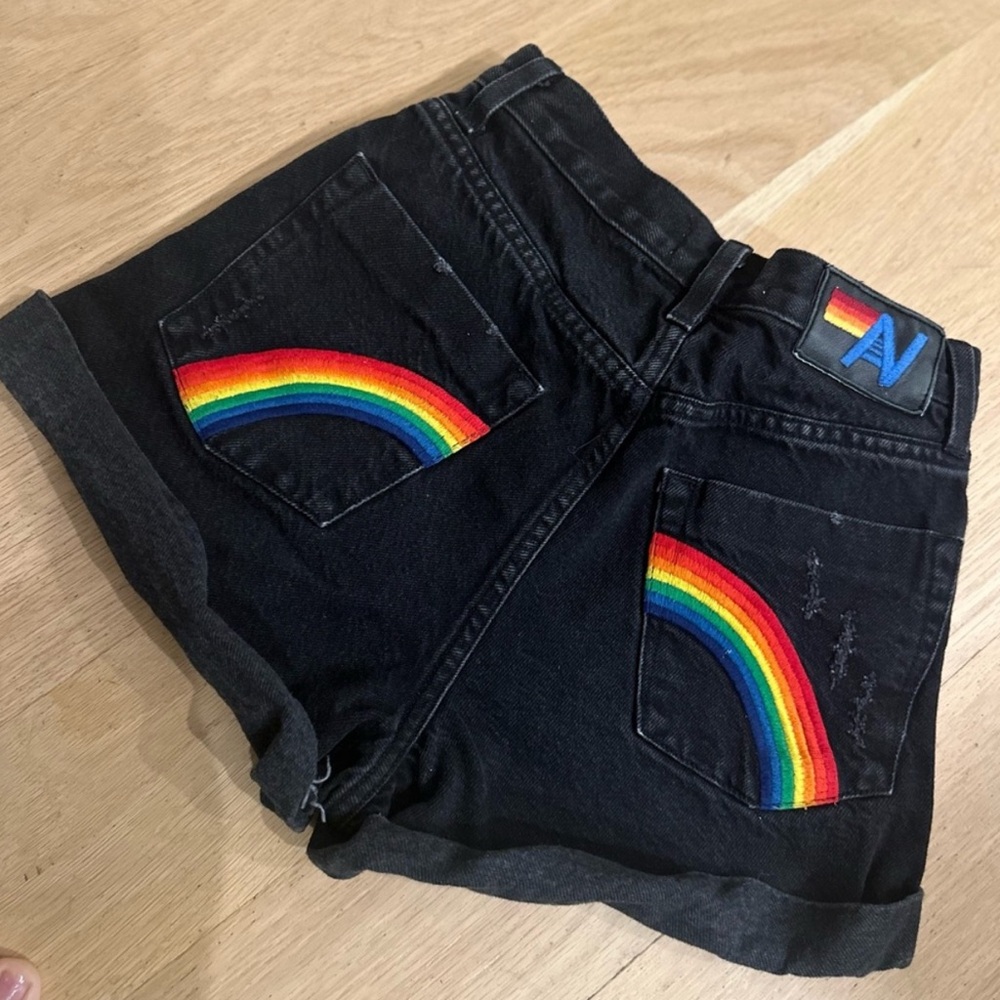 AVIATOR NATION HI RISE ROCKER JEAN SHORTS 
VINTAGE BLACK SIZE 24